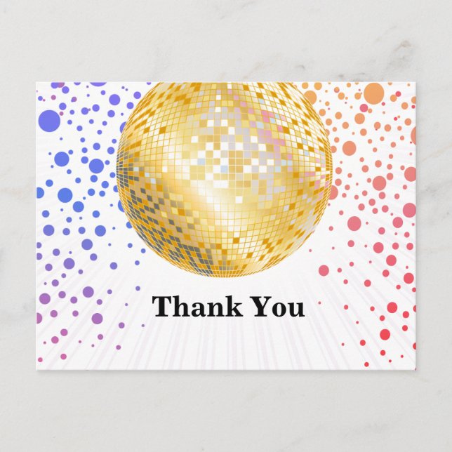 disco party dance party 70s gold disco ball invitation postcard (Front)