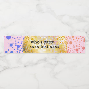 disco party dance party 70s gold disco ball water bottle label