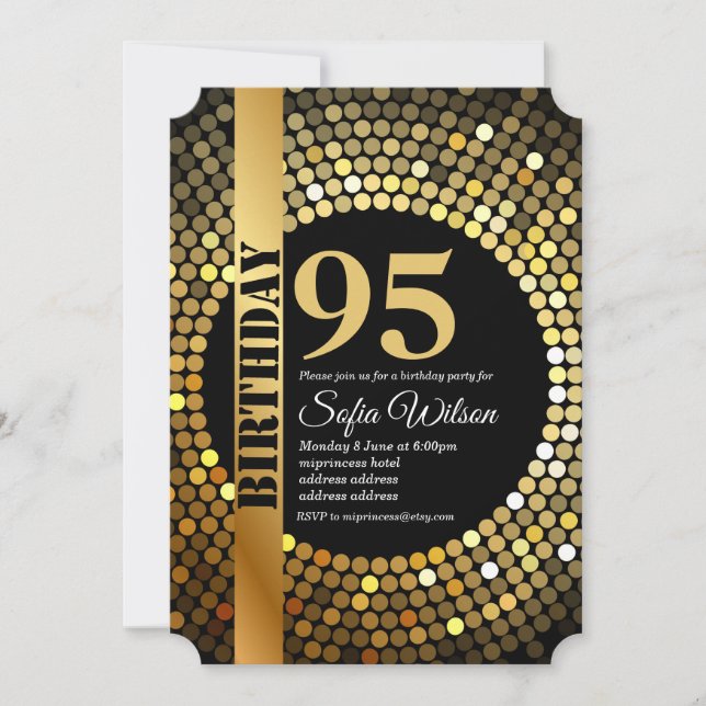 Disco party, gold, 95s, birthday party invitation (Front)