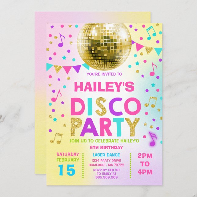 Disco Party Invitation Glow Disco Party Invite (Front/Back)