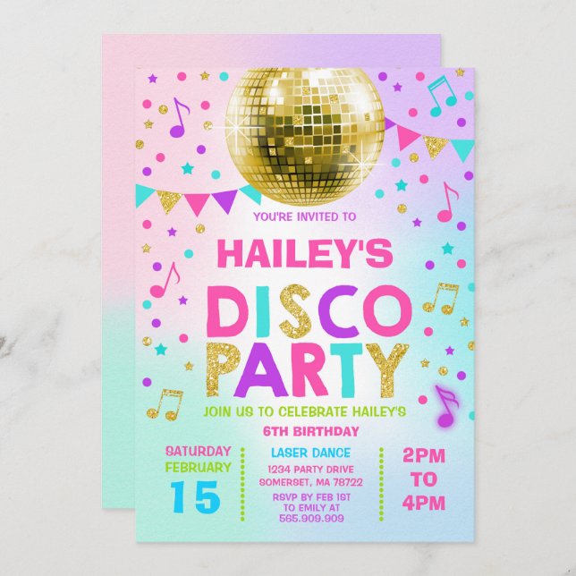 Disco Party Invitation Glow Disco Party Invite (Front/Back)