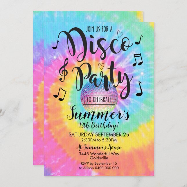 Disco Party Invitation Tie Dye Disco Party (Front/Back)