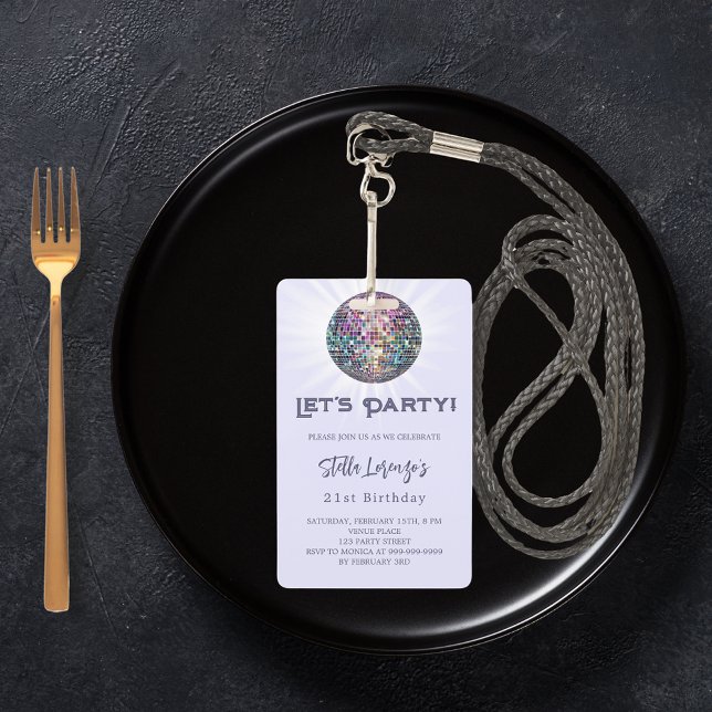 Disco party lavender violet birthday invitation ID badge (Creator Uploaded)