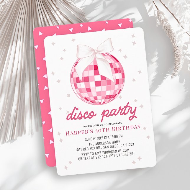 Disco Party Pink Disco Ball Bow Birthday Invitation (Creator Uploaded)