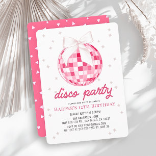 Disco Party Pink Disco Ball Bow Girl Birthday Invitation