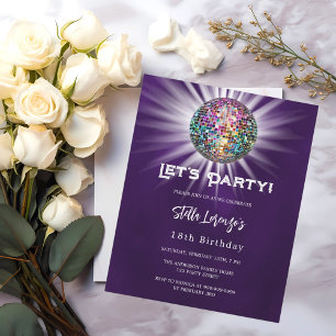 Disco party purple birthday invitation