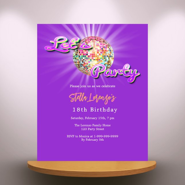Disco party purple pink birthday invitation (Creator Uploaded)