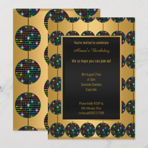 DISCO PARTY THEME GOLD ALL OCCASION INVITATION