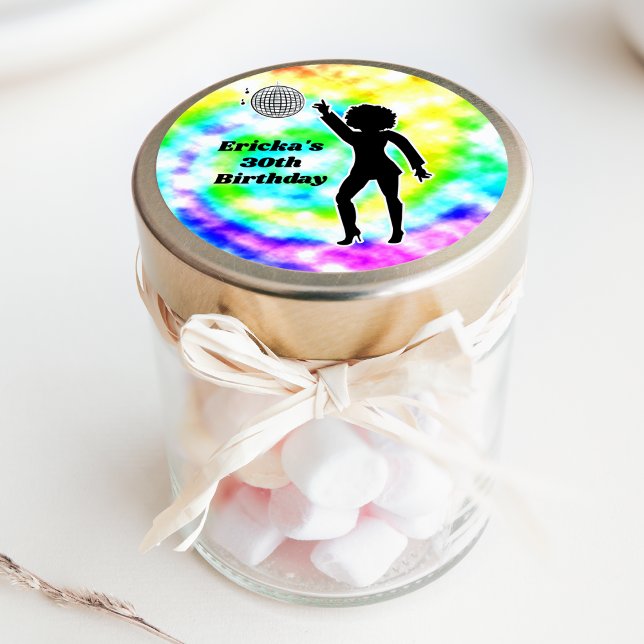 Disco Party Tie Dye Adult Retro Birthday Party  Classic Round Sticker (Disco Birthday Party Favor Stickers)