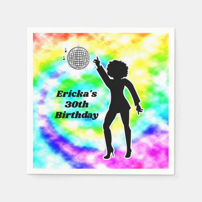 Disco Party Tie Dye Adult Retro Birthday Party   Napkin (Front)