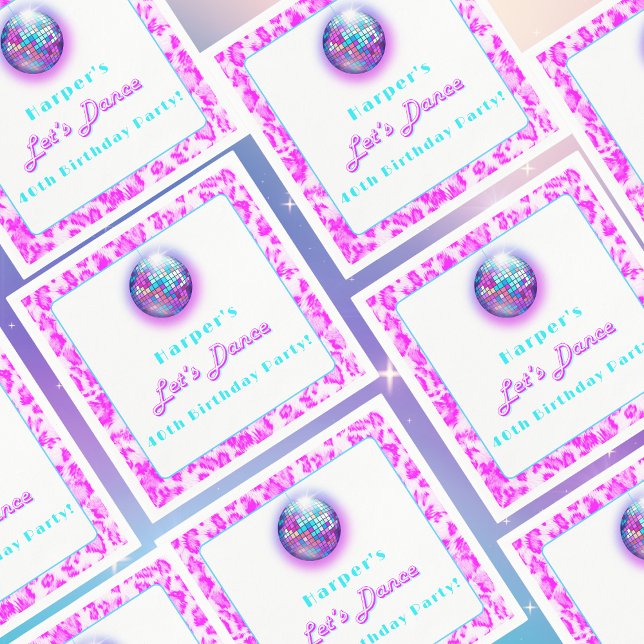 Disco Pink Leopard Print Retro Dance Birthday Napkin (Get Groovy: 'Let's Dance' Disco Ball Party Napkin for Retro-inspired Celebrations.)