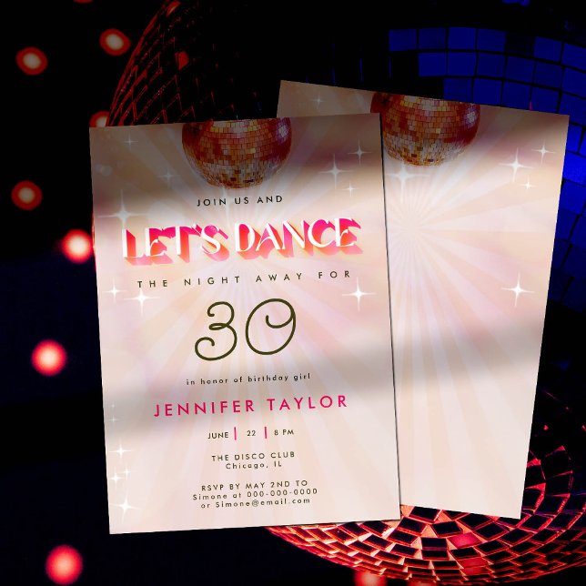 Disco Pink Retro Red Dance 30th Birthday Party Invitation (Creator Uploaded)
