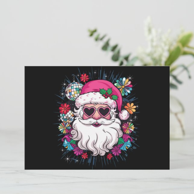 Disco Pink Santa Christmas Funny Xmas Party  Holiday Card (Standing Front)