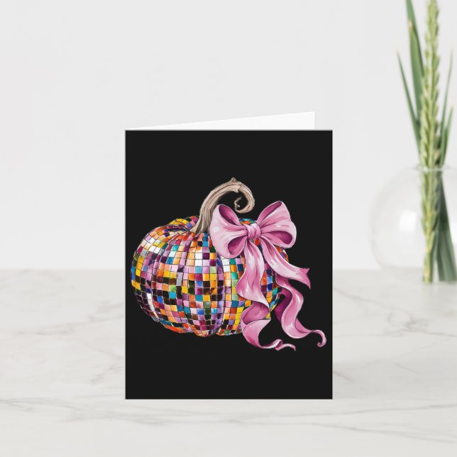Disco Pumpkin Coquette Bow Aesthetic Autumn Thanks Card (Front)