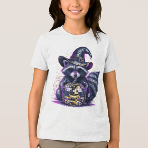Disco Racoon Halloween T-Shirt - Vibrant Witch Ha Tri-Blend Shirt