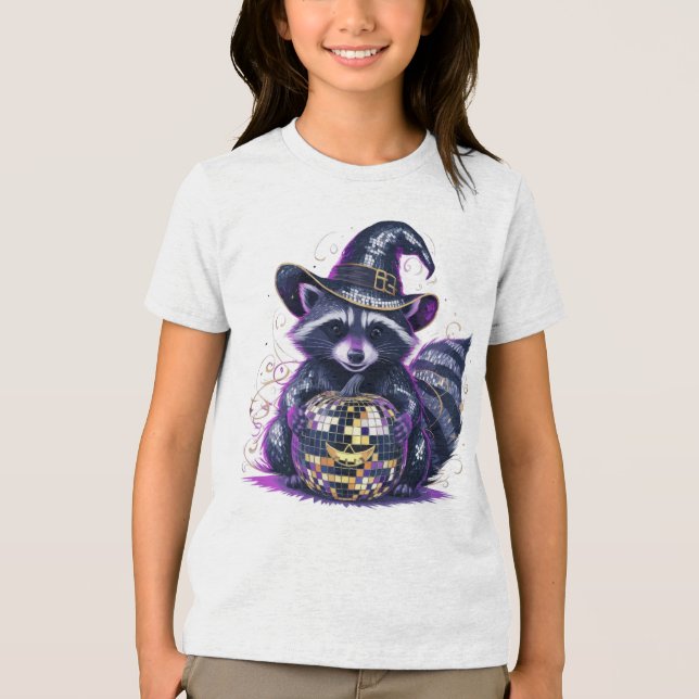 Disco Racoon Halloween T-Shirt - Vibrant Witch Ha Tri-Blend Shirt (Front)