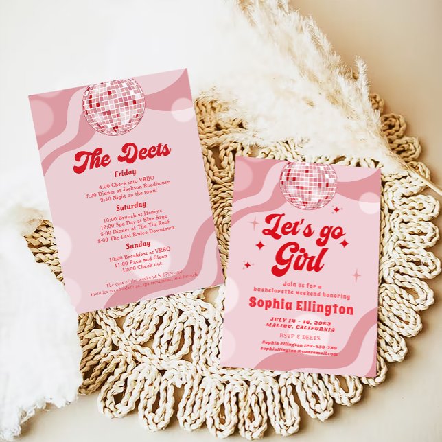 Disco Retro 70s Bachelorette Weekend Itinerary  Invitation (Creator Uploaded)