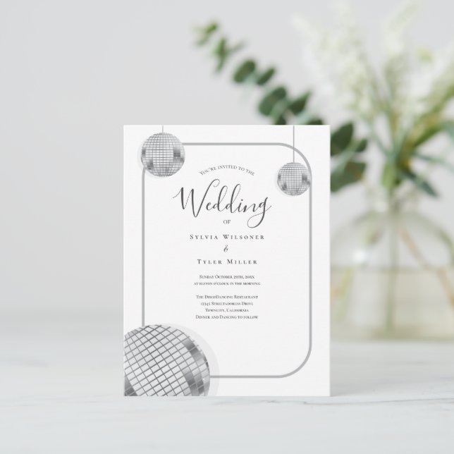 Disco Retro Wedding Invitation Postcard (Standing Front)
