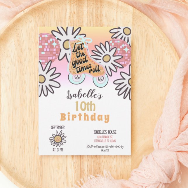 Disco Roller Skating Girls Birthday Party Invitation (Creator Uploaded)