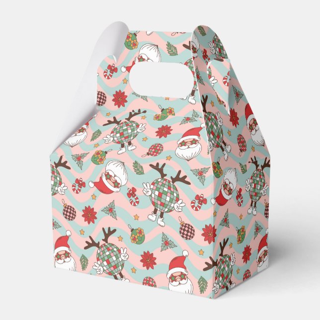 Disco Santa and Reindeer Holiday Pattern Favour Box (Front Side)