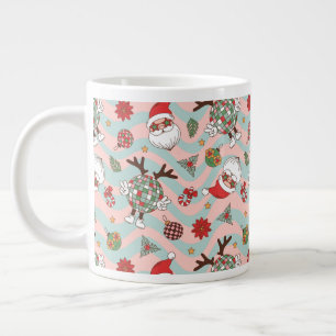 Disco Santa and Reindeer Holiday Pattern Large Coffee Mug