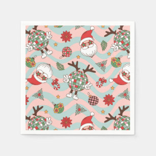 Disco Santa and Reindeer Holiday Pattern Napkin