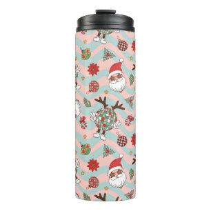 Disco Santa and Reindeer Holiday Pattern Thermal Tumbler