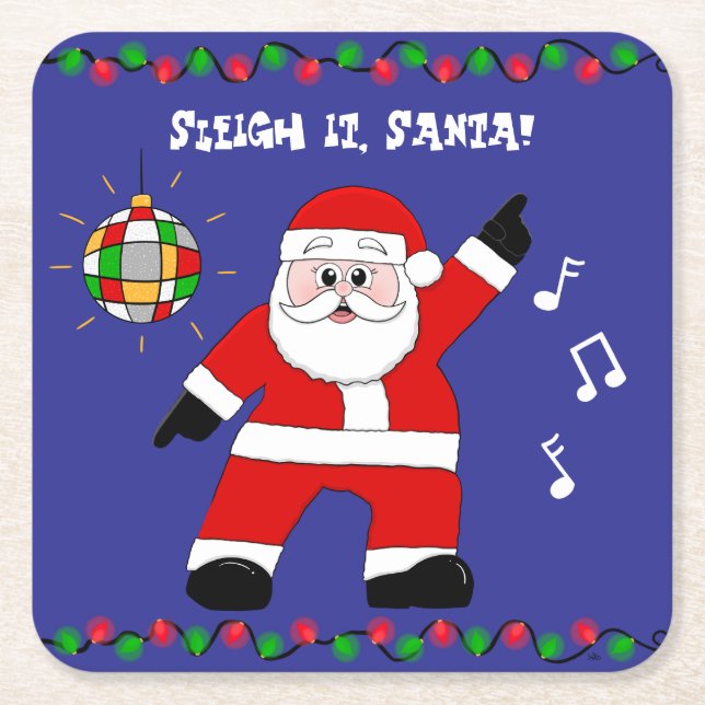 Disco Santa Square Paper Coaster (Front)