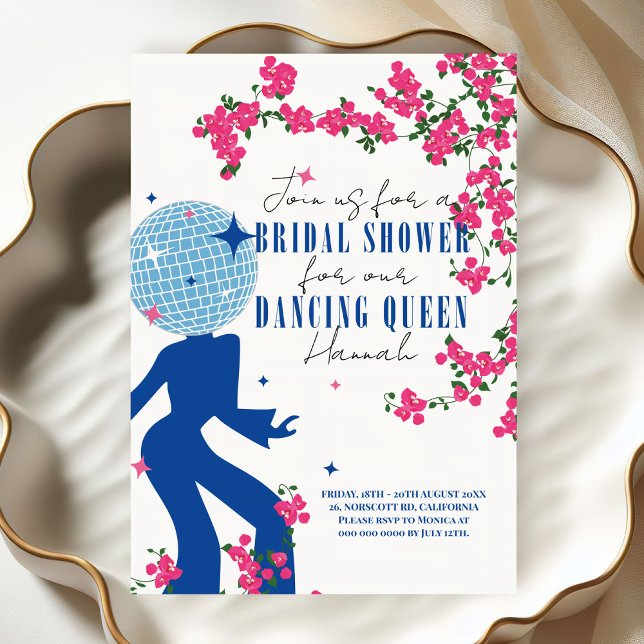 Disco Santorini Music Bougainvillea Bridal Shower Invitation (Creator Uploaded)