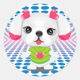 disco shih tzu round sticker