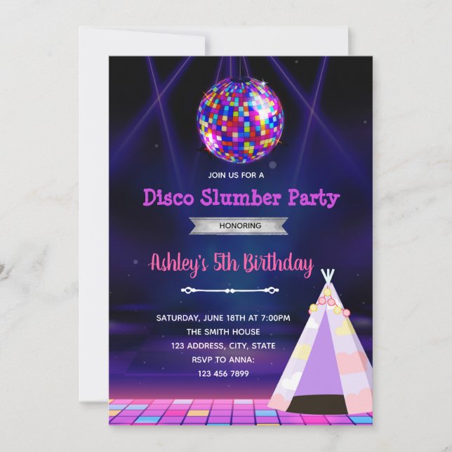 Disco slumber theme invitation (Front)
