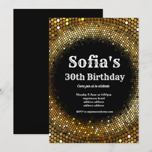 Disco theme, gold birthday party invitation