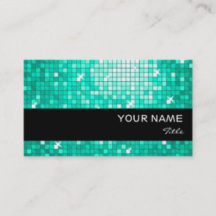Disco Tiles Aqua  business card black stripe