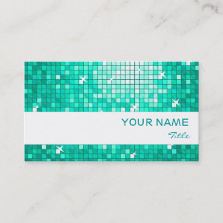 Disco Tiles Aqua business card white stripe