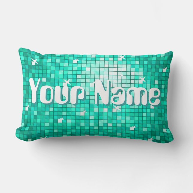 Disco Tiles Aqua 'Name' throw pillow lumbar (Front)