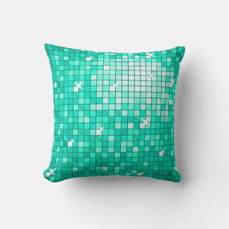 Disco Tiles Aqua throw pillow square