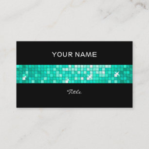 Disco Tiles Aqua tile stripe black back Business Card