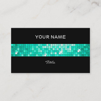 Disco Tiles Aqua tile stripe black back Business Card