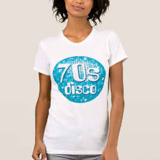 Disco Tiles Blue '70s Disco' ladies petite white T-Shirt