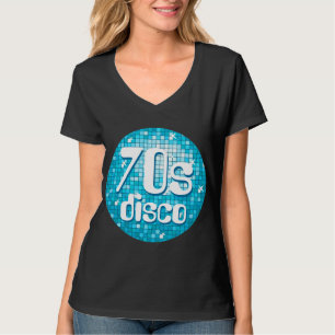 Disco Tiles Blue '70s Disco' ladies v-neck black T-Shirt