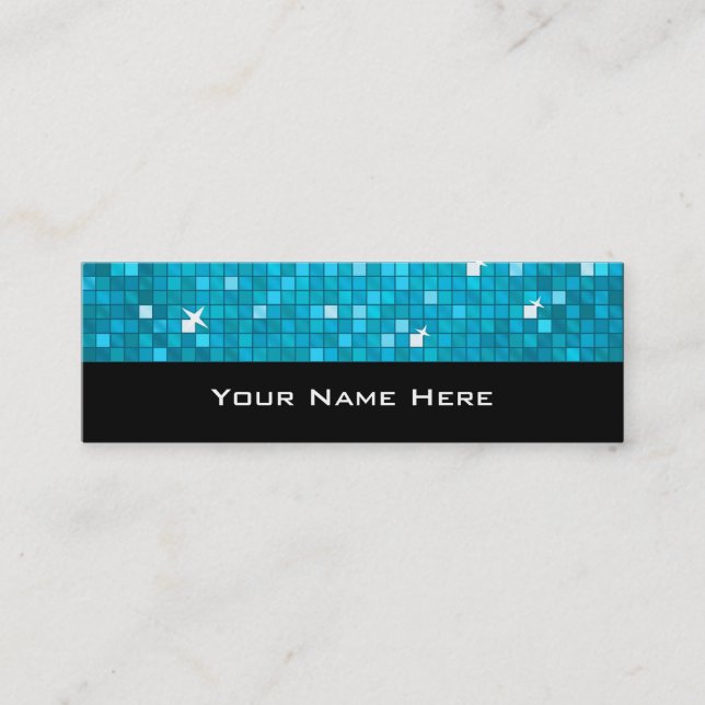 Disco Tiles Blue business card skinny black (Front)