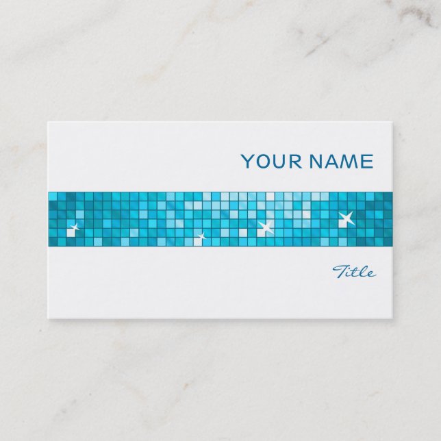 Disco Tiles Blue business card tile stripe white (Front)