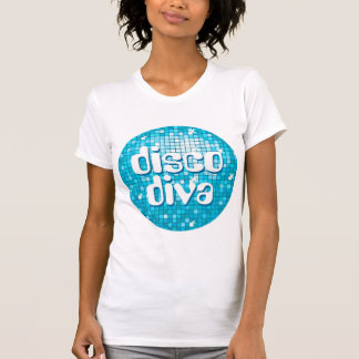 Disco Tiles Blue disco diva ladies petite white T-Shirt