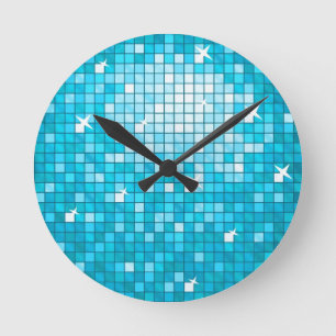 Disco Tiles Blue print wall clock