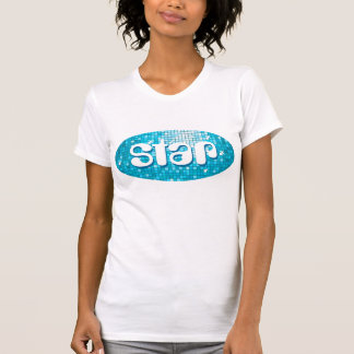 Disco Tiles Blue 'star' ladies petite white T-Shirt