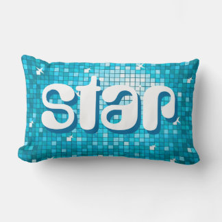 Disco Tiles Blue 'star' throw pillow amelia text