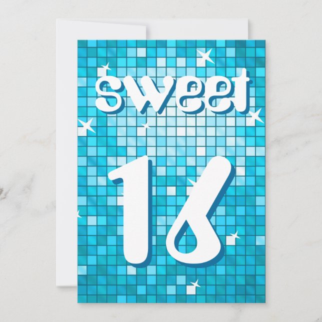 Disco Tiles Blue 'Sweet 16' invitation amelia text (Front)