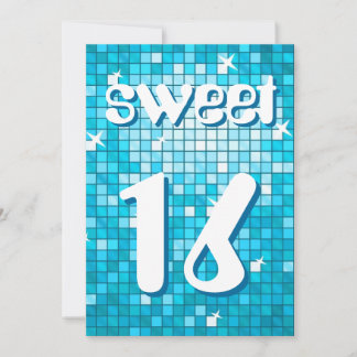 Disco Tiles Blue 'Sweet 16' invitation amelia text