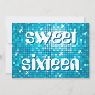 Disco Tiles Blue 'sweet sixteen' amelia text Invitation