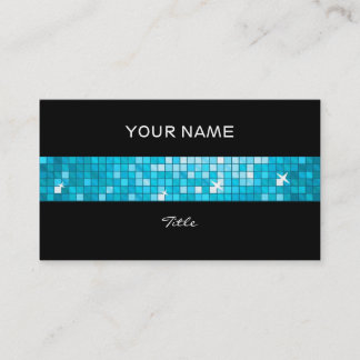 Disco Tiles Blue tile stripe black back Business Card